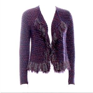 Maje Cardigan
Blue & Red
Fringe Trim Accent
Long Sleeve with Open Front size 1